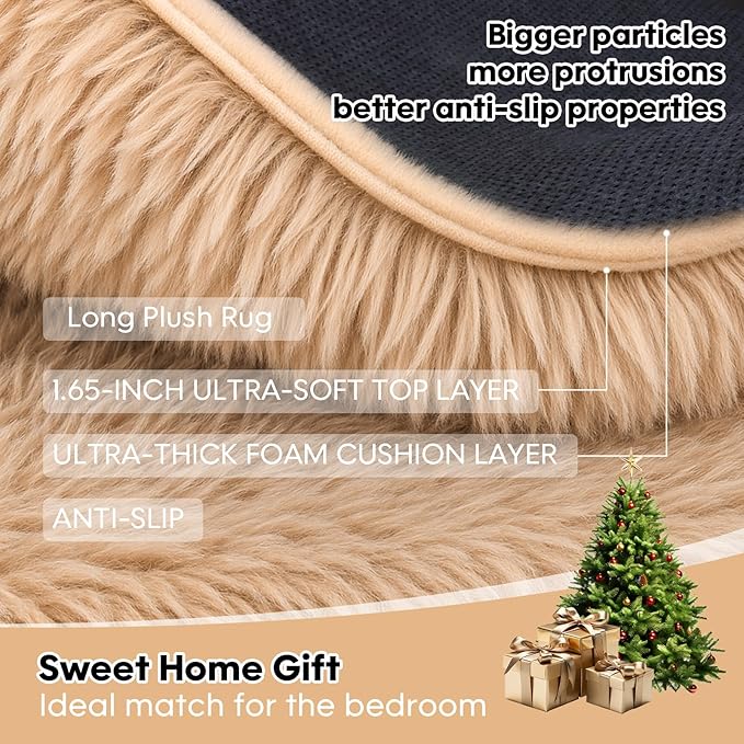 8x10 Area Rugs Living Room, Beige Large Plush Fluffy Bedroom Carpet, Non-Slip Upgraded Indoor Thick Soft Rug, Modern Plush Carpet Suitable for Kids Home Decor Aesthetics Dorm.