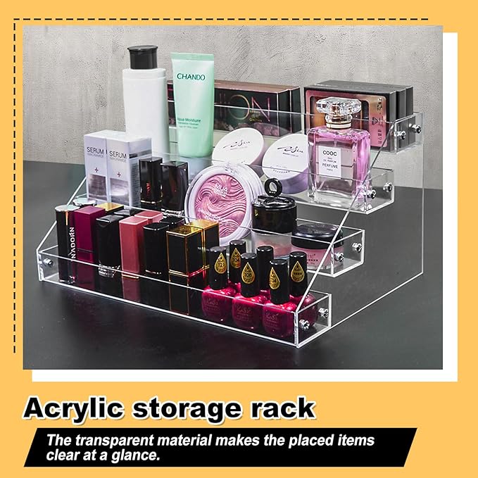 Acrylic Riser, 12in 4 Tier Display Organizer - Premium Clear Perfume & Skincare Organizer, Easy Assemble Cupcake Stand & Decoration Shelves