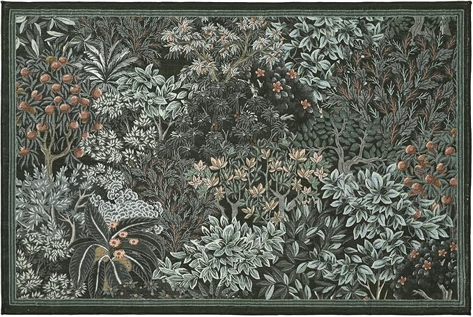 GarveeHome 2x3 Entryway Area Rug Non Slip Front Door Forest Rugs, Washable Indoor Kitchen Floor Mat Soft Low-Pile Stain Resistance Woodland Rug for Farmhouse Bedroom, Black Green