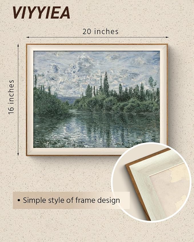VIYYIEA Framed Canvas Wall Art for Living Room, Vintage Home Decor Landscape Oil Painting Summer Room Decor Bathroom Wall Decor, Large Wall Art -【Banks of the Seine】-(16"x20")