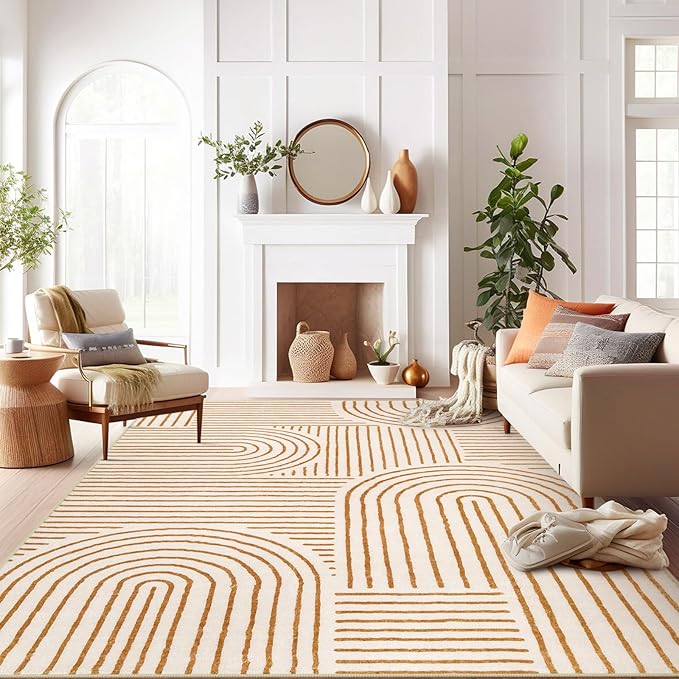 Lahome Abstract Area Rugs 9x12 Living Room, Soft Washable 9x12 Area Rug for Bedroom, Ultra-Thin Non-Slip Modern Non-Shedding Accent Carpet for Dining Room Office Darrell, Orange