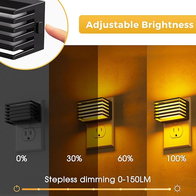 L LOHAS LED Night Lights Plug into Wall, 2 Pack Modern Night Light with Dusk to Dawn Sensor, Dimmable Plug in Night Light, Adjustable Brightness, for Bedroom Bathroom Hallway (Black)