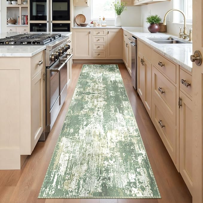RELEANY Washable Area Rugs 2'x6' Non-Slip Modern Abstract Soft for Living Room Entryway Bedroom Nursery, Print Pattern, Light Green/Yellow