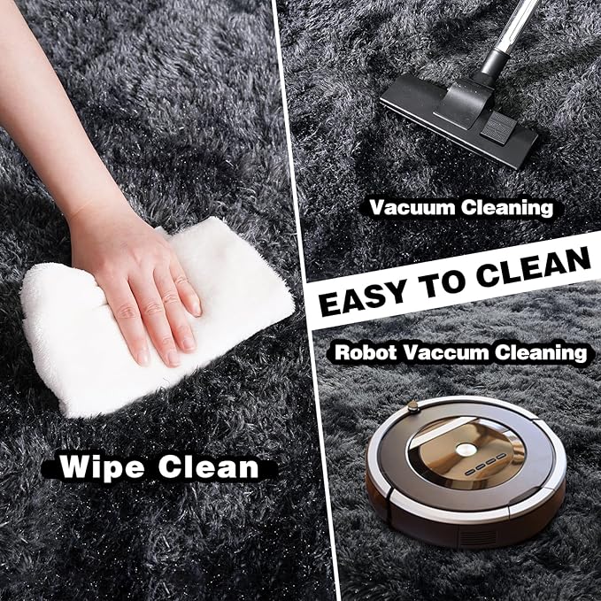 Area Rugs for Living Room 6x9, Ultra Soft Fluffy Rug for Bedroom, Modern Shaggy Carpets Fuzzy Rug for Girls Boys Room Home Indoor Nursery Teens Dorm Decor, Upgrade Non-Slip Durable, Dark Grey