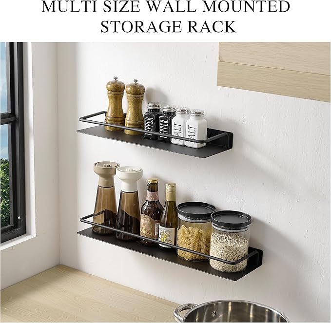 RFOUO Metal Wall Shelf, Metal Floating Shelf, Black Floating Shelf, Small Shelf for Wall, Display Shelves for Bathroom Bedroom Kitchen (Black, 12Inch)