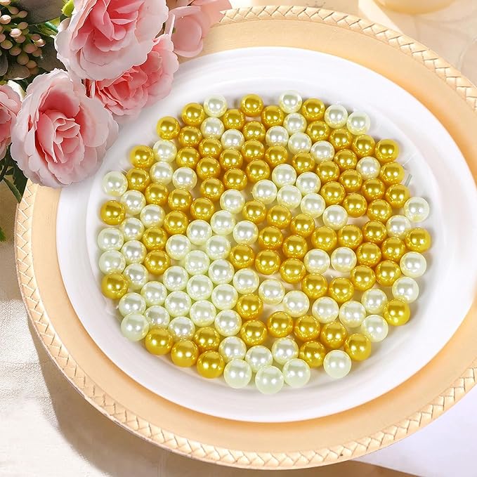 1400Pcs Cream&Gold Vase Filler Pearl Beads for Crafting 8mm Beads No Holes Decor Suitable for Wedding Decor, Party Decorations, Centerpiece Table Decorations