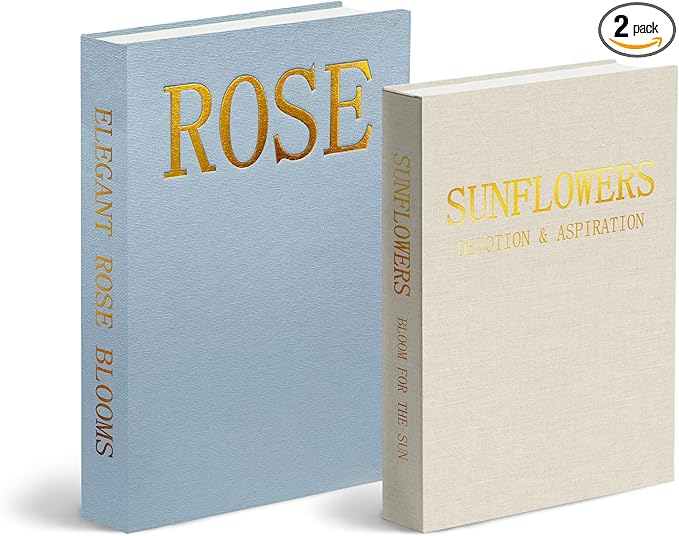 Premium Linen Decorative Book Box Set of 2 - Letter Gold Foil Embossed with Hidden Storage | Coffee Table, Bookshelf & Mantel Decor & Keepsake Organizer to Elevate Home Aesthetic,Blue