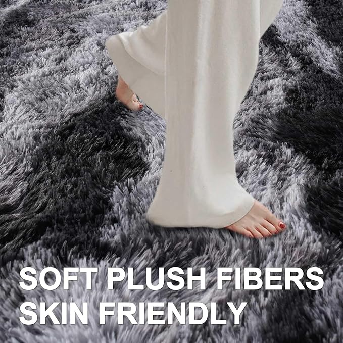 8x10 Ft Extra Large Shag Rugs for Living Room, Tie Dyed Ultra Soft Fluffy Furry Area Rugs for Bedroom Indoor Floor, Aesthetic Carpet for Kids Home Decor Black