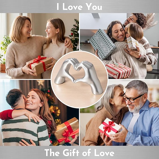 Gold Decor Living Room – Mini Small Heart Hands Sculpture – Shelf Decor Aesthetic – Cute Home Accent Table & Shelves – Love Statue - Gifts Girlfriend, Wife, Women, Teen Girls, Valentine (Silver, Mini)