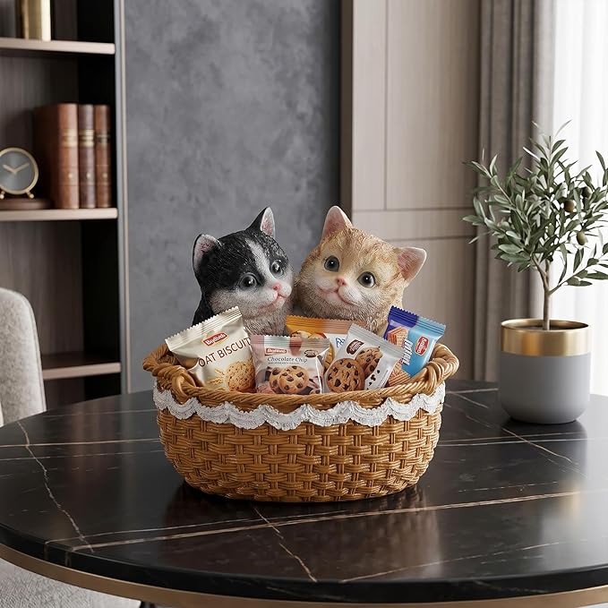 Cat Resin Storage Basket, Desktop Organizer for Remote & Keys, Cute Home Decor Tray, Ideal present for Pet Lovers.(Two British Shorthair cats)