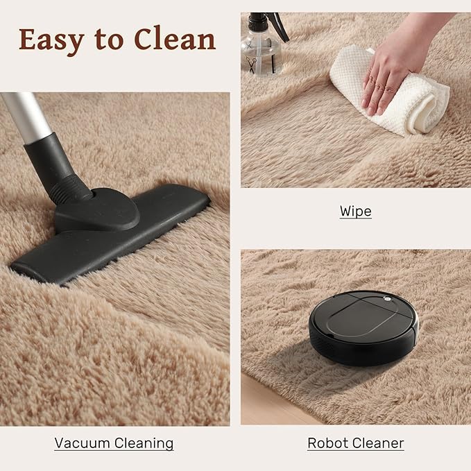 Bedroom Rugs Fluffy Neutral 3x5 Beige Area Rug, Modern Plush Non-Slip Soft Living Room Shag Carpet for Book Room Office,Coffee Stain Resistant