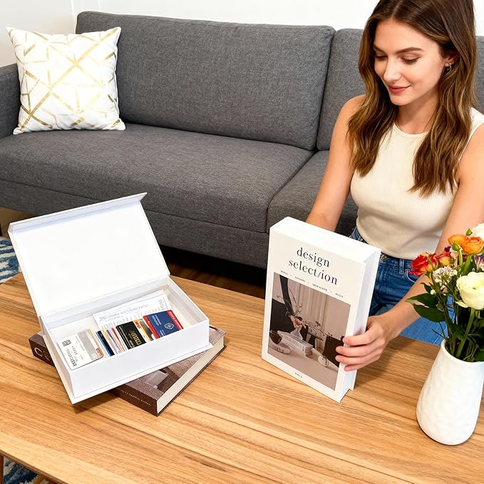 Set of 3 Decorative Books for Home Decor – Faux Designer Book Boxes with Hidden Storage for Coffee Table, Bookshelf or Aesthetic Room Decor