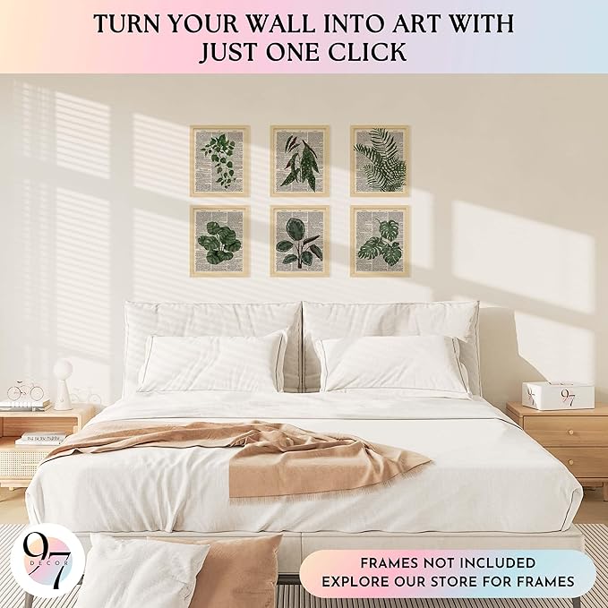97 Decor Green Wall Art Prints - Plant Pictures Wall Art, Vintage Botanical Prints, Plant Poster For Room Aesthetic, Book Pages Dictionary Art Dark Green Wall Decor For Bedroom Home (8x10 Unframed)