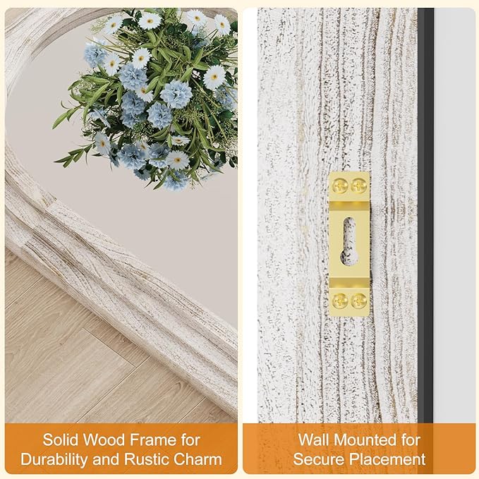 ZHUNFA External Three-Layer Arched Full Length Mirror with Solid Wood Frame,65x22 Modern Farmhouse Decor Standing Mirror Full Length,Wall Mounted,Leaning,Standing for Bedroom,Living Room,White.