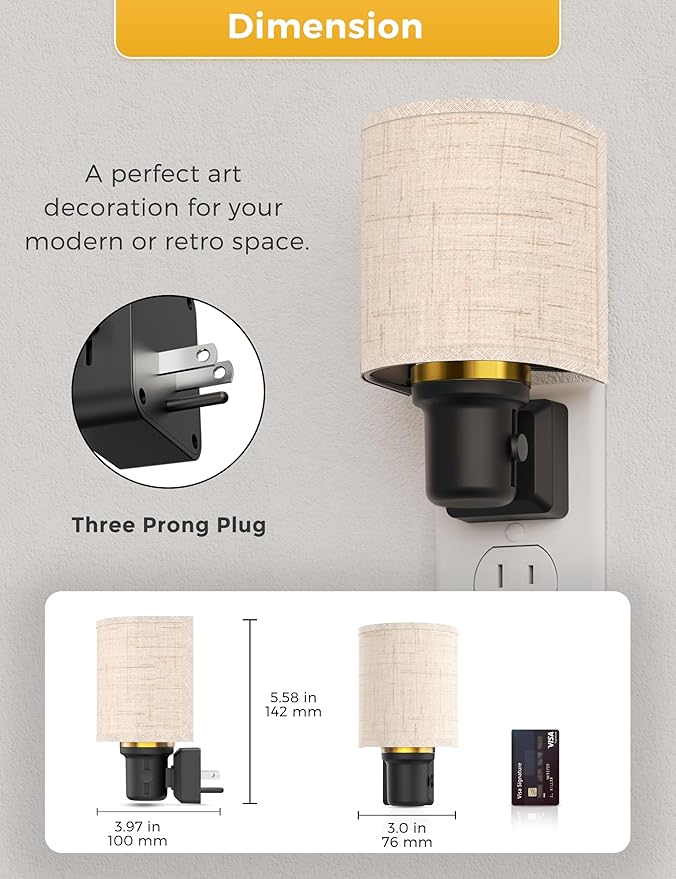 L LOHAS LED Amber Night Lights Plug into Wall, Plug in Night Light Dimmable, Farmhouse Decorative Nightlights Plug in Wall, Light Sensor, Linen Fabric Yellow Nightlight for Bedroom Hallway, 1 Pack