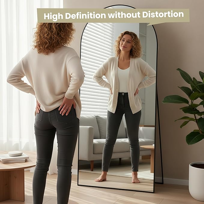 Full Length Mirror71"x30"Black Arched Floor Mirror with Stand, Aluminum Alloy Frame Tempered Glass Full Body Mirror,Wall Mountable or Leaning Against Wall for Bedroom Living Room Dressing Room
