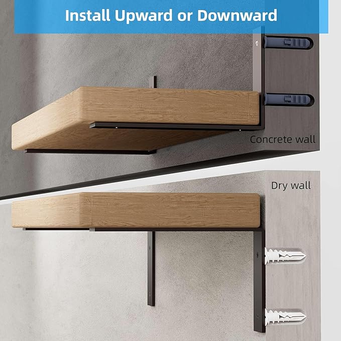 6-Pack Heavy Duty 12-Inch Black Shelf Brackets, L Shelf Bracket 12 Inch for Floating Shelves, 1/5-Inch Thick