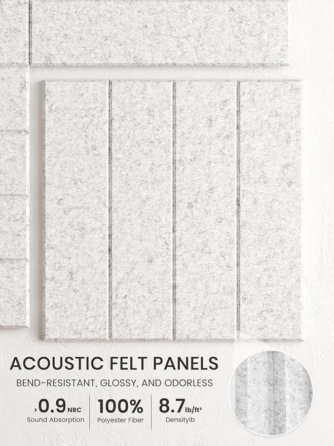Bumusty Large Cork Board Alternative-36 x 24" Felt Bulletin Board Tiles, with 30 Pushpins, 40 Adhesive Tabs, Bold-Stripe 6-Pack, Cork Boards for Office Push Pin Board Felt Board-Light Gray