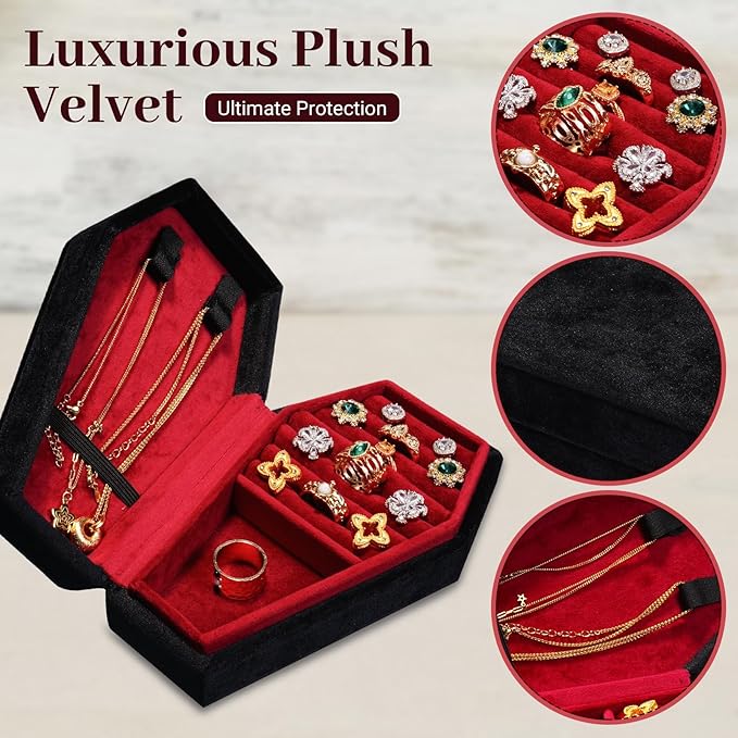 Gothic Coffin Jewelry Box for Women Plush Velvet Travel Jewelry Organizer Small Portable Case for Rings Earrings Necklaces Witchy Room Decor Spooky Gift Dark Academia Aesthetic Jewelry Holder