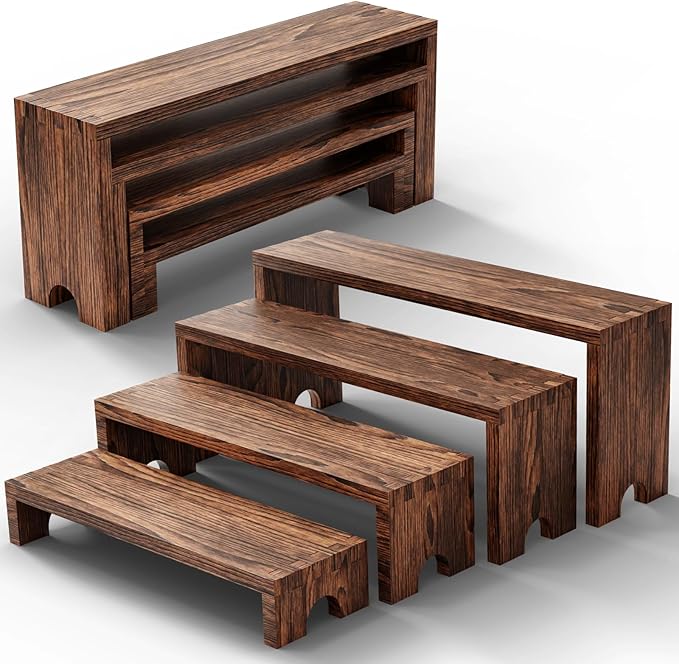 Wooden Tiered Risers Display Stands - 2 Set 8pcs Perfume and Cologne Shelf Organizer,Large Wooden Cupcake Dessert Table Display Set,Vendor Booth Display Items,Rustic Food Display Risers for Party and Events