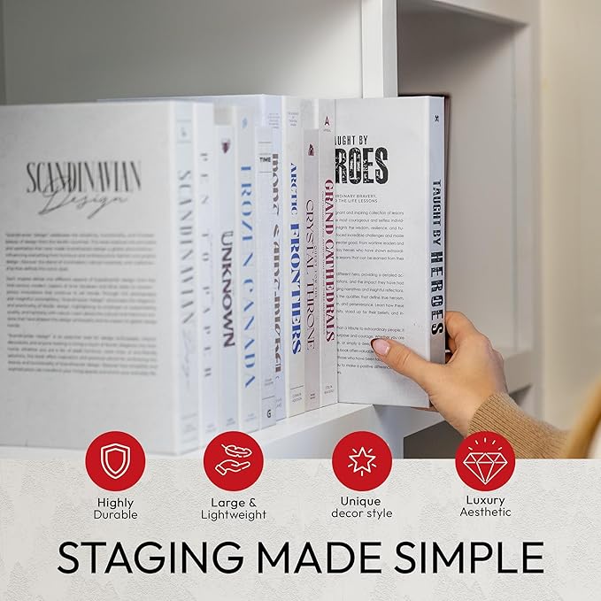 Decorative Books | White 10 Book Set with 3 Sizes | Preassembled with Hidden Storage | Perfectly Stackable for Easy Home Staging | Book Decor to Elevate Your Space | Home Decor Made Simple!