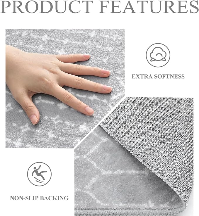 Lahome Moroccan 5Ft Round Rug Machine Washable Round Bedroom Carpet Grey Non-Slip Throw Circle Rugs for Living Room Low-Pile Large Round Rug, Modern Geometric Print Carpet for Office Dining Room Hana