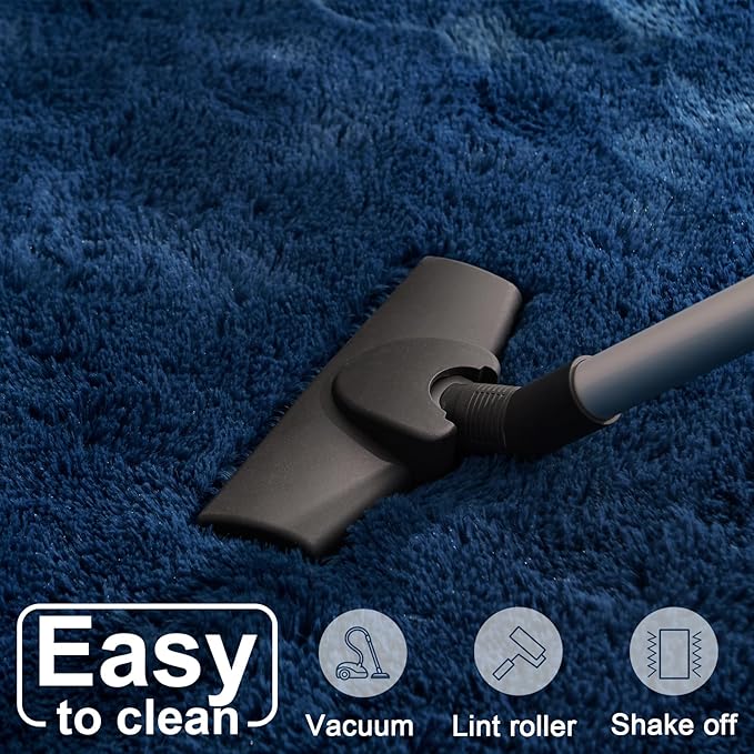Large Area Rugs for Living Room, 7x10 Soft Fluffy Shaggy Rug, Machine Washable Non-Slip Plush Fuzzy Indoor Carpet, Aesthetic Home Decor for Bedroom,Kids Room,Nursery,Dorm, Navy Blue