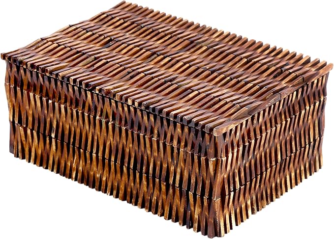 Handicrafts Home Large Decorative Storage Box with Lid – 12X8X5” Coffee Table Organizer, Keepsake- Decorative Boxes for Home Decor, Stylish Decorative Box for Office Decor-Mekong Lotus