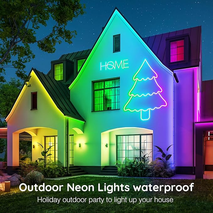 LETIANPAI Neon Rope Lights,Flexible Led Rope Lights Control with App/Remote,Multiple Modes Rope Lights,IP65 Outdoor RGB Led Neon Lights Waterproof,Music Sync Gaming Led Light Strip (50FT)