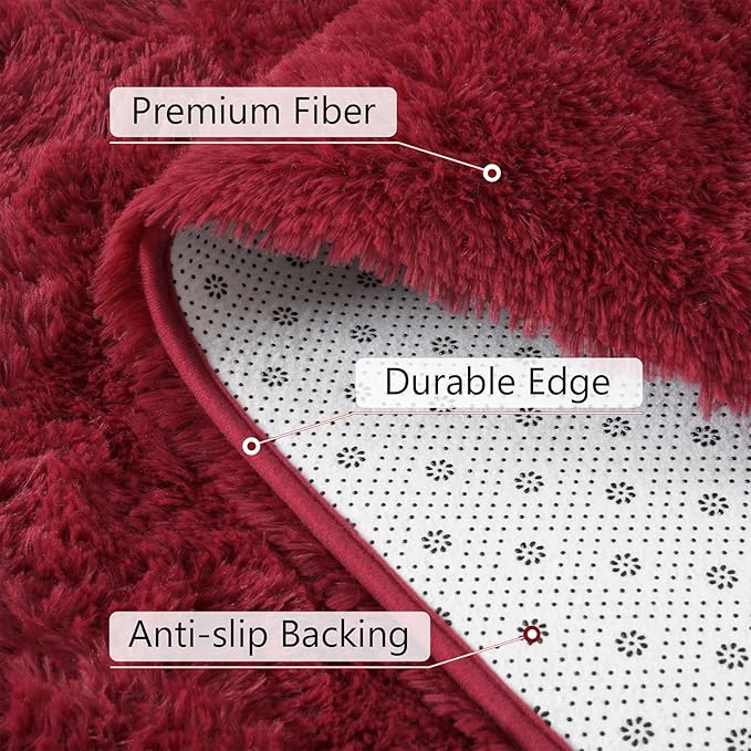 BENRON Fluffy Runner Rugs 2x4, Soft Long Runners for Bedroom Hallyway Entryway Kitchen, Washable Fuzzy Throw Rug for Kids Girls Room Decor Photo Prop, Wine Red