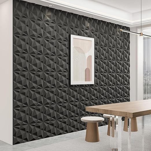 Art3dwallpanels 20 Pack 3D Wall Panels for Interior Wall Decor, 12''x12'' White Accent Diamond Panels for Gaming Room Bedroom TV Background, Black