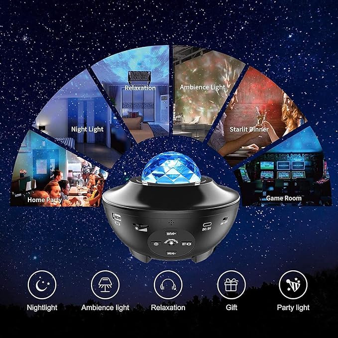 Elec3 Galaxy Projector for Bedroom, Ocean Light Projector with Bluetooth Speaker and RC Water Wave Lamp Northern Night Light Ocean Themed Decor Ambient Lights for Kids Adult Bedroom/Game Room Decor