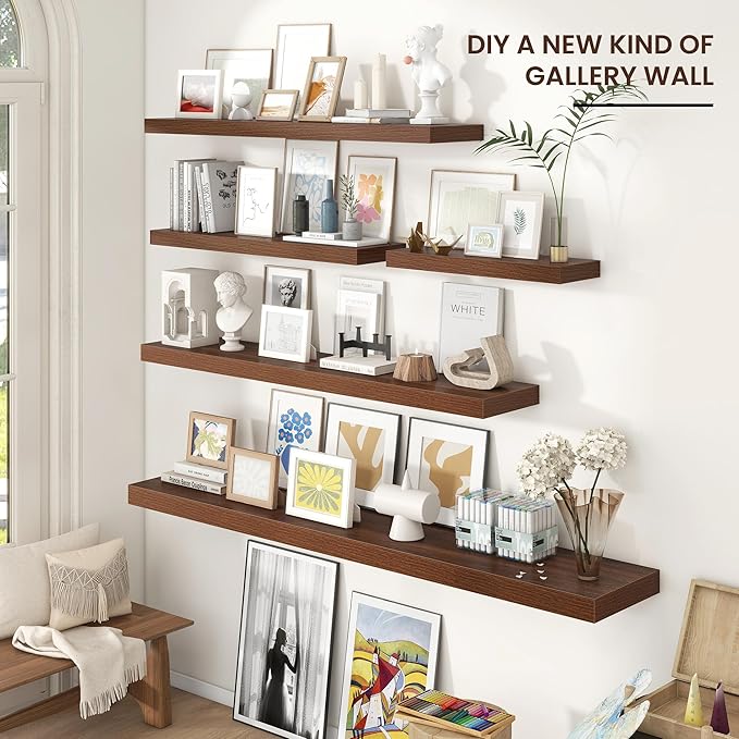 Floating Shelves for Wall 55 inch Long, Engineered Wood Large Wall Shelves with Invisible Brackets for Living Room Bedroom Bathroom Office Kitchen Decor and Storage, Walnut Finish, Set of 1