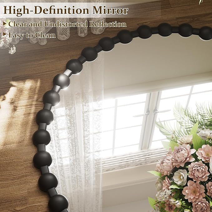 Easly Round Mirror for Wall, 24 Inch Black Beaded Frame Decorative Vanity Mirror, Circle Bathroom Mirror with High-Definition Lense, Modern Wall Decor for Bathroom, Living Room, Bedroom, Entryway