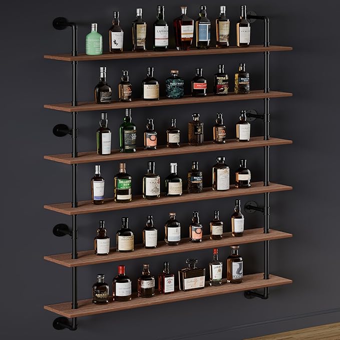 HDDFER 48 InchPipe Bookshelf Floating Shelves for Wall Shelves Bookshelf Industrial Pipe Shelving Shelves Real Wood Planks Rustic Hanging Shelves Farmhouse Kitchen Bar Shelving