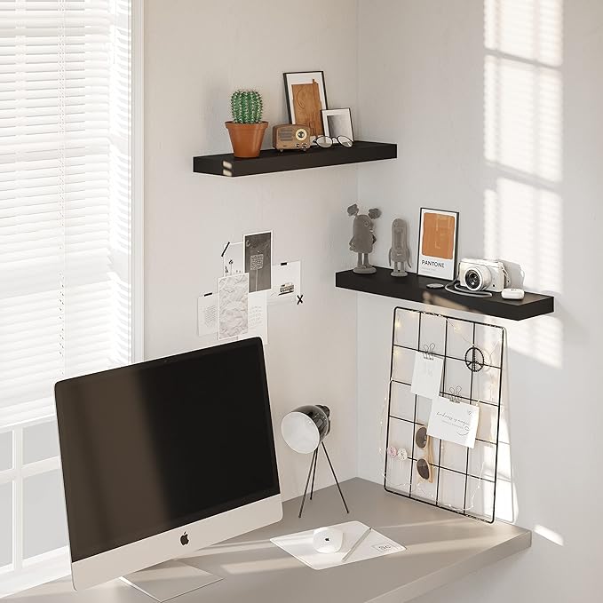 BAMEOS Floating Shelf,24 in Wall Shelf,Decor Wall Mounted Shelves,Hanging Shelf Set for Bathroom Kitchen Living,Kitchen,Room Bedroom Storage,Black