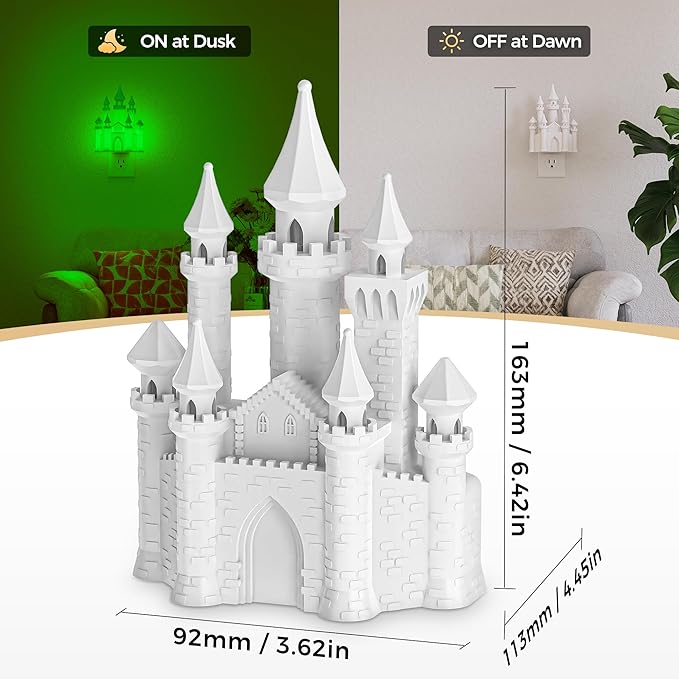 DORESshop Night Lights Plug into Wall,3D Printed Castle RGB Night Light,10-Color Change NightLight, 3 Level Brightness Adjustable Dimmable Nightlights with Dusk to Dawn Sensor for Bathroom Hallway