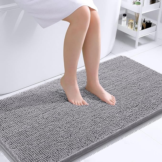 OLANLY Bathroom Runner Rugs 44x24, Extra Soft Absorbent Chenille Bath Rugs, Rubber Backing Quick Dry, Machine Washable Long Bath Mats for Bathroom Floor, Tub and Shower, Home Decor Accessories, Grey