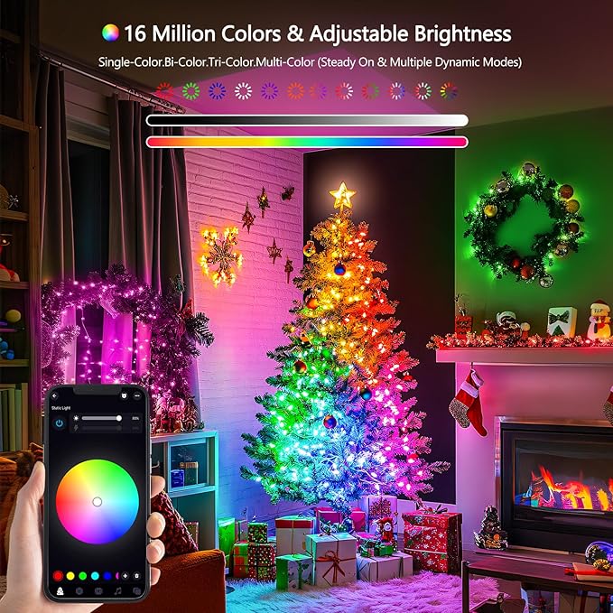 JMEXSUSS 100 LED Color Changing String Lights, 33ft String Lights Indoor with Remote & APP, Clear Wire Smart Twinkle Christmas Light Plug in for Daily Easter Independence Day Halloween Xmas