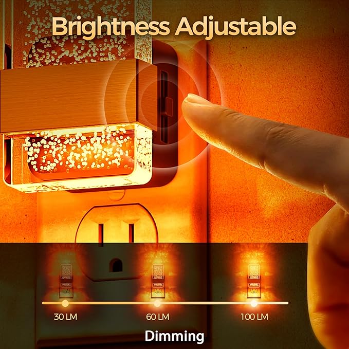 DORESshop LED Night Lights Plug into Wall, [2 Pack] 0-100LM Dimmable Nightlight, Bubble Decorative Night Light, Dusk to Dawn Sensor, Wall Sconce-Style Design Nightlights for Bathroom, Hallway, Amber