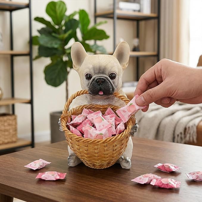 Dog Resin Storage Basket, Desktop Organizer for Remote & Keys, Cute Home Decor Tray, Ideal present for Pet Lovers.(French Bulldog /Cream)