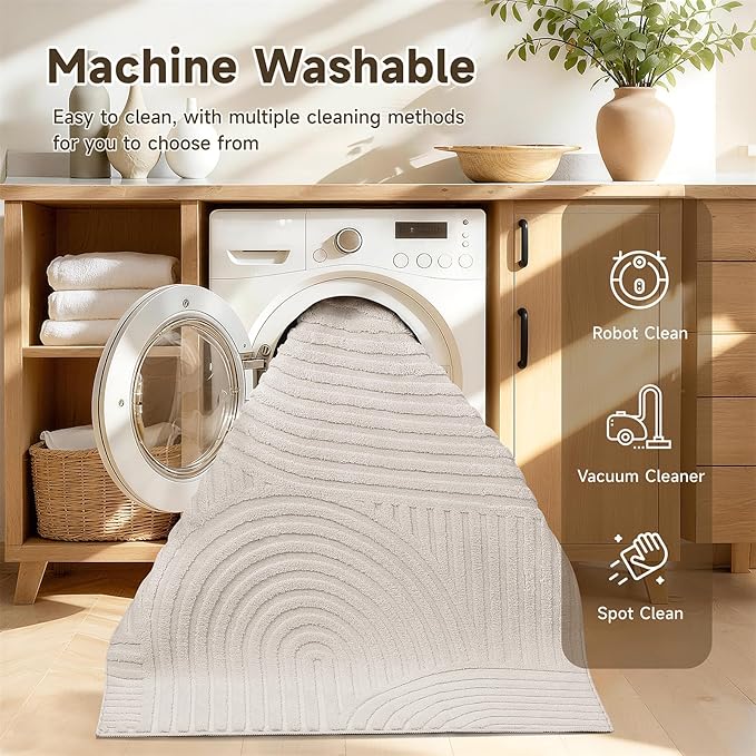 Pauwer 3x10 Washable Area Rugs for Living Room Modern Beige Solid Color Soft Fluffy Rugs for Bedroom Non Slip Boho Accent Indoor Mat Floor Carpet Cover for Kids Dining Room Kitchen Office