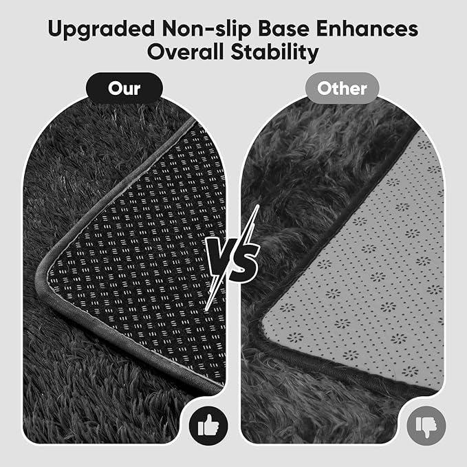 Area Rug for Living Room Bedroom: 6x9 Black Soft Fluffy Shag Upgrade Non-Slip High Pile Carpet Large Fuzzy Plush Indoor Floor Decor Shaggy Rug for Kid Boys Girls Dorms Playroom Nursery Modern Home