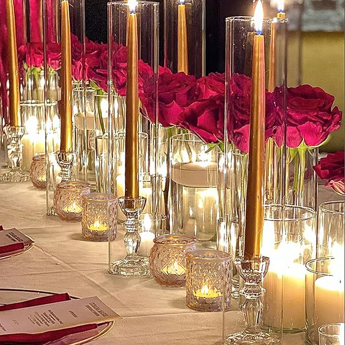 NITIME 36 Pcs Assorted Gold Votive Candle Holders, Tea Light Candle Holder Glass for Wedding Table Decor, Gold Candle Holders for Table Centerpiece, Brithday and Holiday Decorations