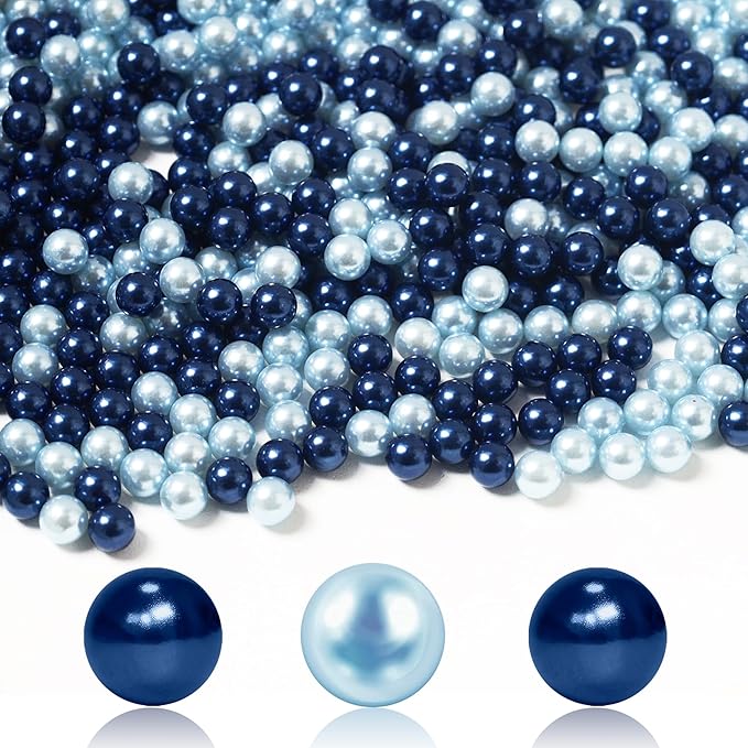 600Pcs Navy Blue and Light Blue Vase Filler Pearl Beads for Crafting 10mm Beads No Holes Decor Suitable for Wedding Decor, Party Decorations, Centerpiece Table Decorations