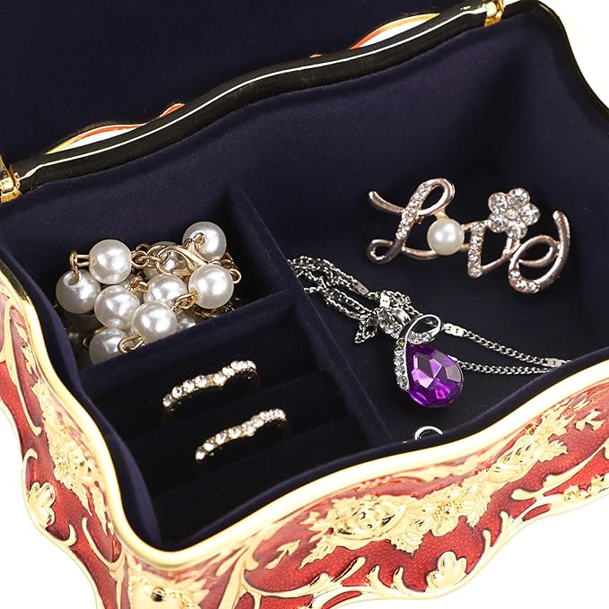 Hipiwe Hipiw Vintage Jewelry Organizer Box - Metal Trinket Storage Box Ornate Treasure Chest Box Jewelry Decorative box Keepsake Gift Box Case for Women,4.9"x3.4"x2.7"