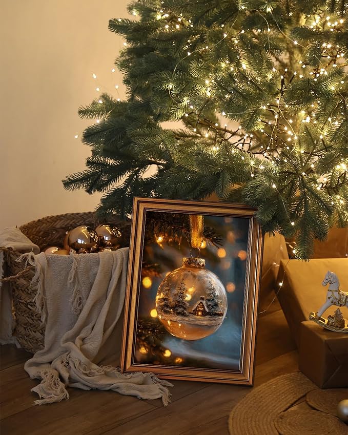 Bzstyleart Vintage Wall Art Decor Vintage Christmas Decorations Indoor, 12 x 16 Inch Modern Framed Christmas Canvas Wall Art Farmhouse Home Decor