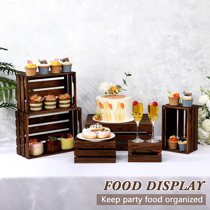 CroBlissful 6 Pcs Decorative Wood Crates for Storage Display Rustic Nesting Crates with Handle Farmhouse Wooden Storage Container Boxes for Wedding Baby Shower Birthday Party(Vintage Brown)