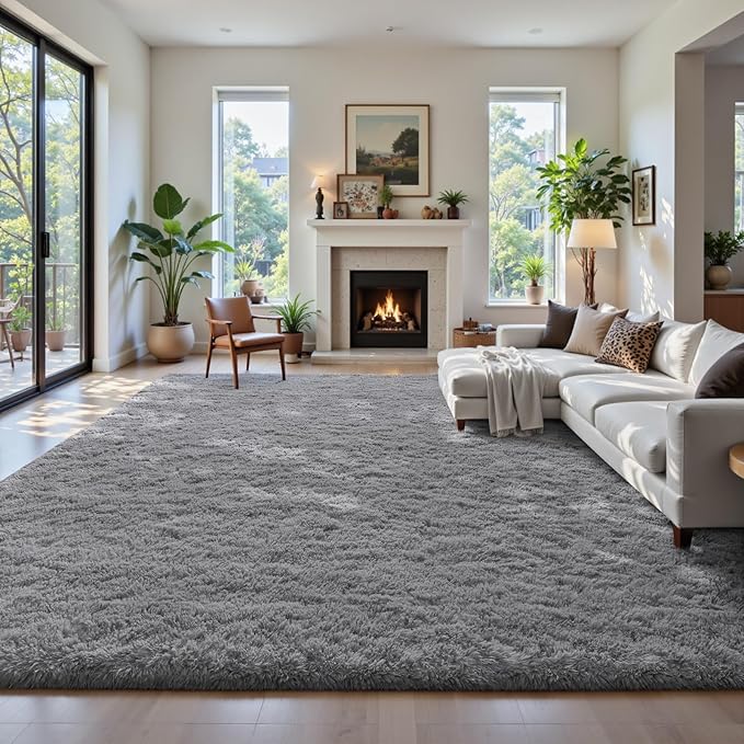 Soft Area Rugs for Bedroom Living Room Plush Fluffy Rug 7x10 Feet, Shag Furry Area Rug Carpet Non Shedding for Nursery Children Kids Girls Room Home Decorative, Gray