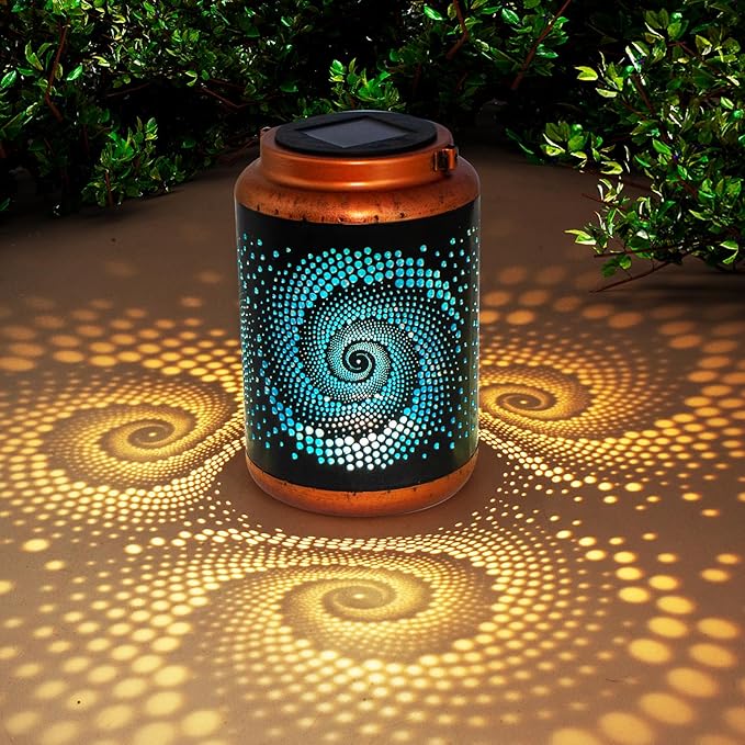 DIBIEECN Mothers Day Gifts for Mom, Birthday Gifts Grandma Ladies Solar Lanterns Outdoor Hanging Hollowed-Out Metal Waterproof LED Garden Decor Outside for Patio Yard Porch, Blue, 1 Pack